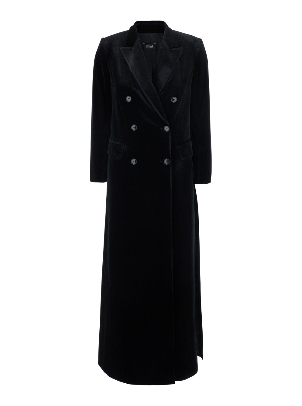 Leplain Women Black Long Double-Breasted Coat With Peak Revers In Velvet For Women