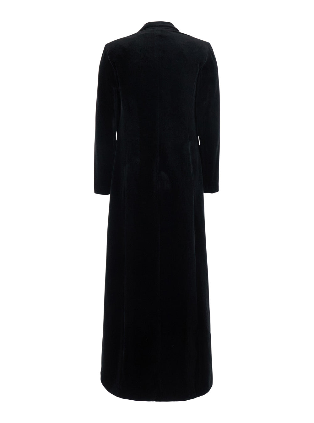 Leplain Women Black Long Double-Breasted Coat With Peak Revers In Velvet For Women