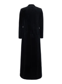 Leplain Women Black Long Double-Breasted Coat With Peak Revers In Velvet For Women