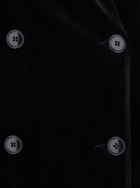 Leplain Women Black Long Double-Breasted Coat With Peak Revers In Velvet For Women