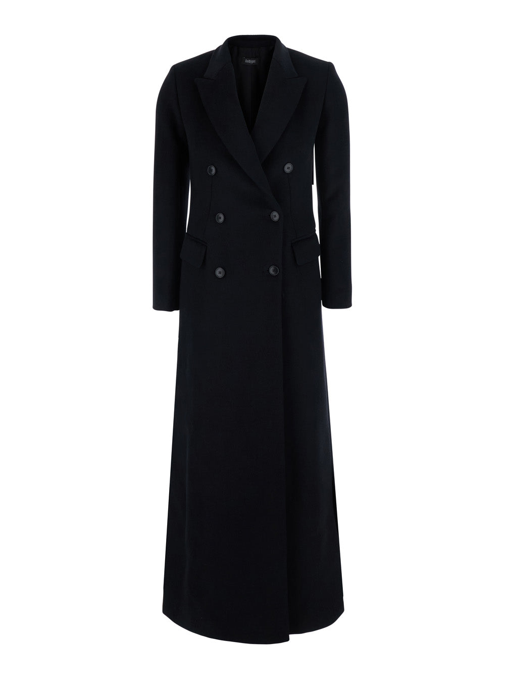 Leplain Women Black Long Double-Breasted Coat With Peak Revers In Fabric For Women