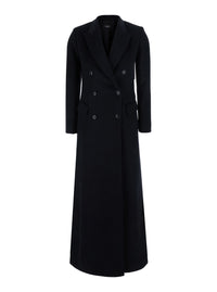 Leplain Women Black Long Double-Breasted Coat With Peak Revers In Fabric For Women