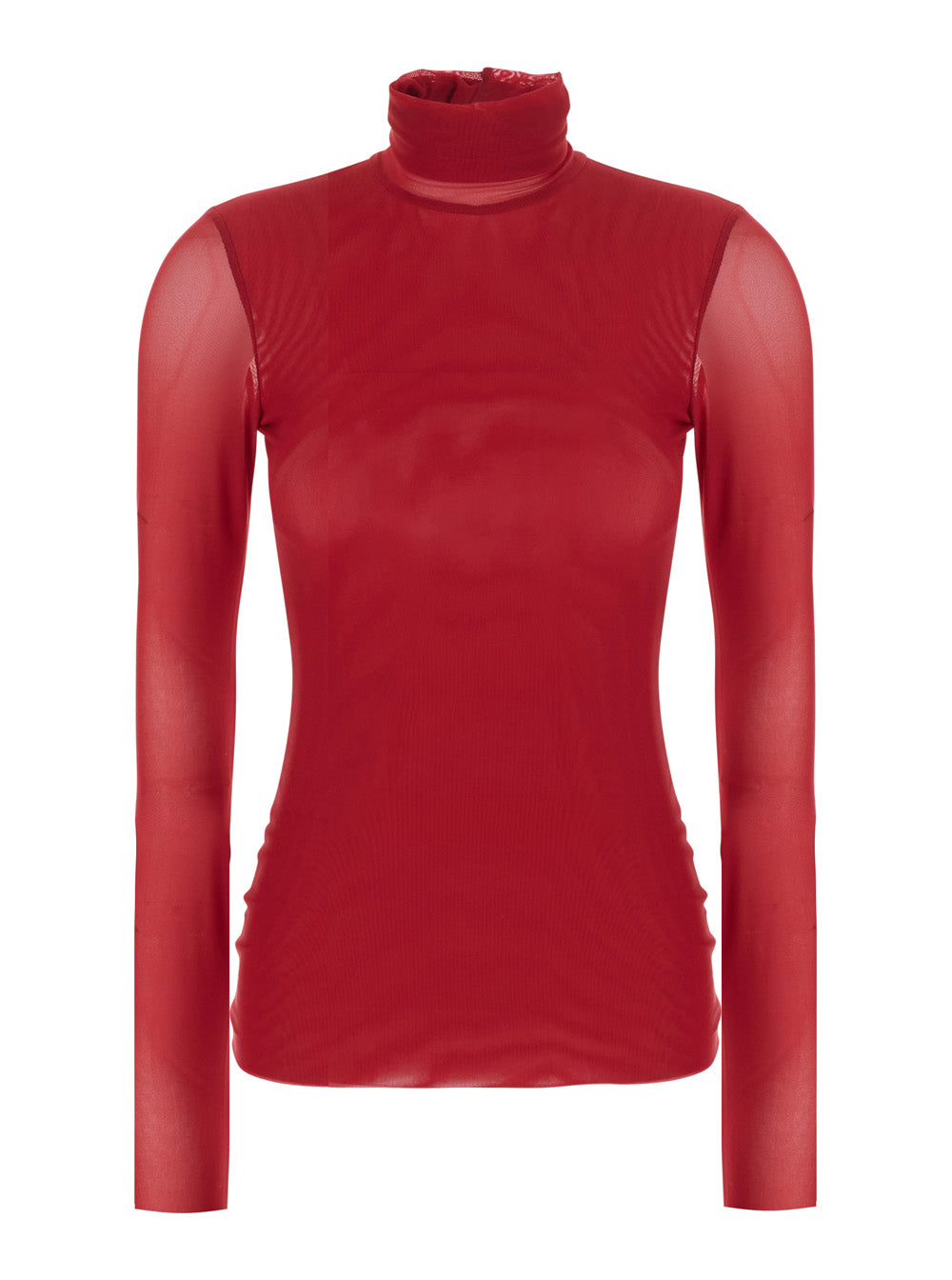 Leplain Women Red High Neck Top With Long Sleeves In Tech Fabric For Women