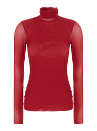 Leplain Women Red High Neck Top With Long Sleeves In Tech Fabric For Women
