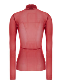 Leplain Women Red High Neck Top With Long Sleeves In Tech Fabric For Women