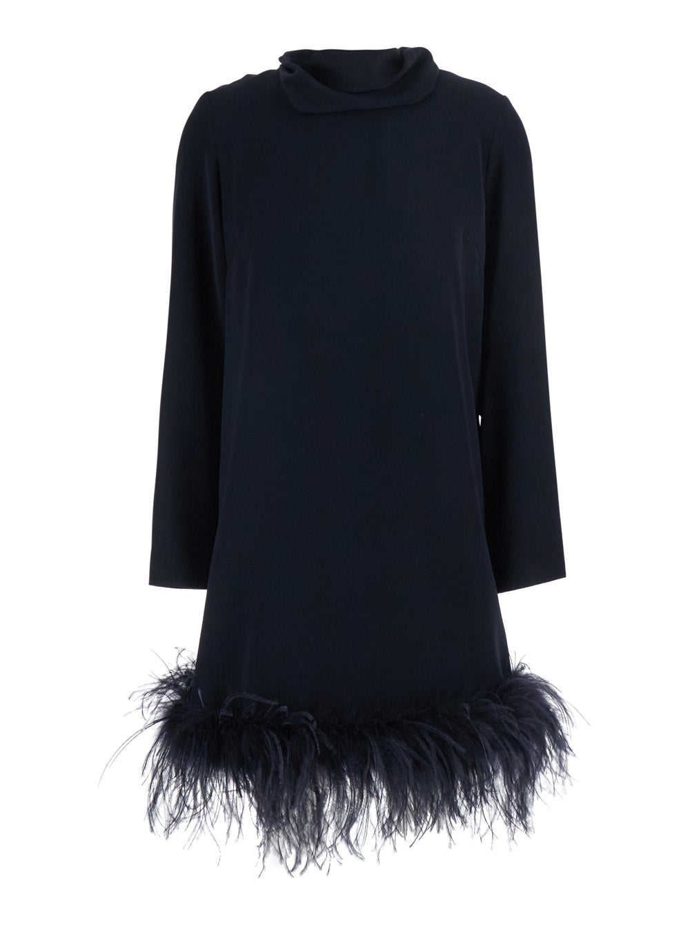 P.A.R.O.S.H. P.A.R.O.S.H. Women Black High Neck Dress With Bow On The Back And Feather Hem In Tech Fabric For Women