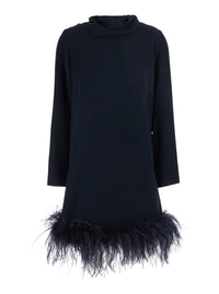 P.A.R.O.S.H. P.A.R.O.S.H. Women Black High Neck Dress With Bow On The Back And Feather Hem In Tech Fabric For Women