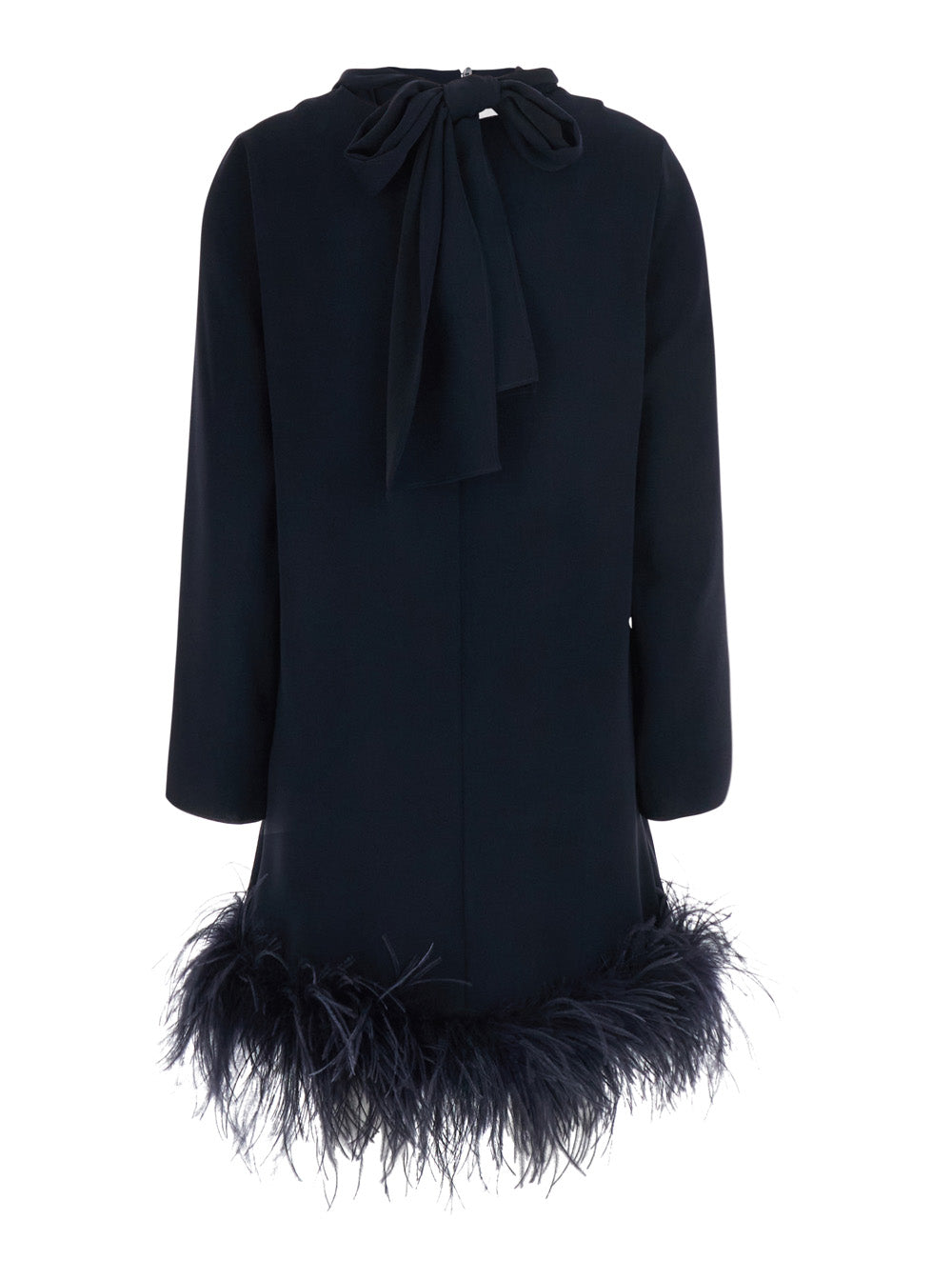 P.A.R.O.S.H. P.A.R.O.S.H. Women Black High Neck Dress With Bow On The Back And Feather Hem In Tech Fabric For Women
