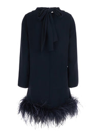 P.A.R.O.S.H. P.A.R.O.S.H. Women Black High Neck Dress With Bow On The Back And Feather Hem In Tech Fabric For Women