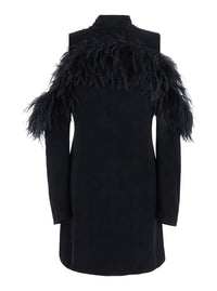 P.A.R.O.S.H. Women Black Dress With Bow On The Back And Feathers In Tech Fabric For Women