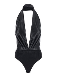 The Andamane Women 'Sendaya' Black Bodysuit With Deep V-Neck And Open Back In Ecoleather Black Women