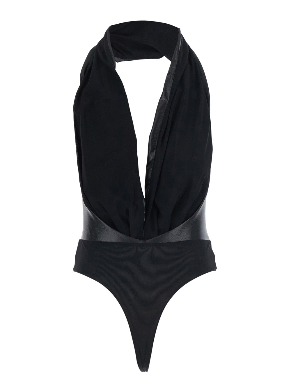 The Andamane Women 'Sendaya' Black Bodysuit With Deep V-Neck And Open Back In Ecoleather Black Women