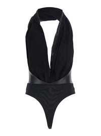 The Andamane Women 'Sendaya' Black Bodysuit With Deep V-Neck And Open Back In Ecoleather Black Women