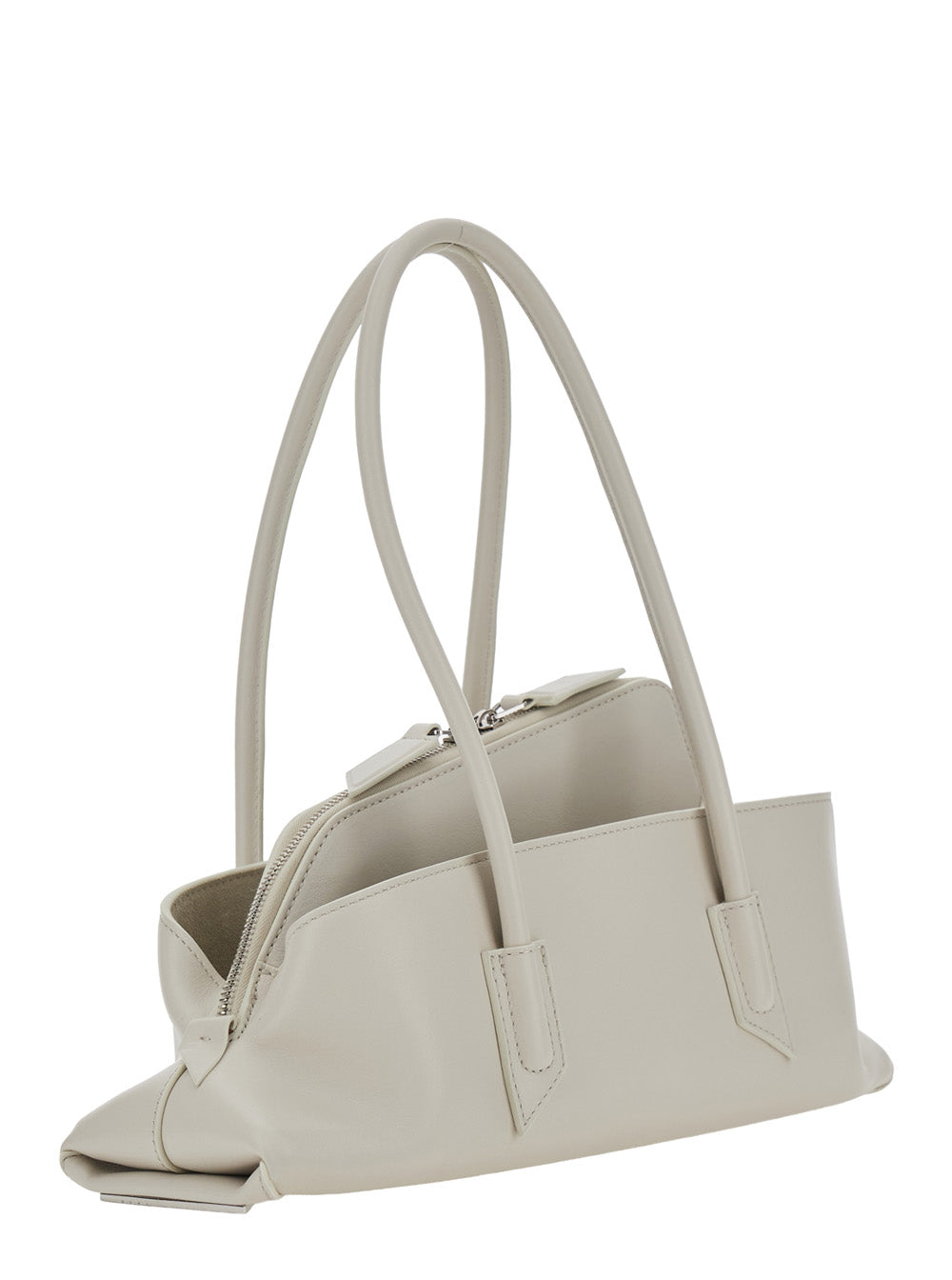The Attico Women 'La Passeggiata' White Small Shoulder Bag With Top Handles And Asymmetric Design In Leather For Women
