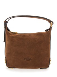Tod's Women Brown Handbag With Top Handle And Metal Dots In Suede For Women