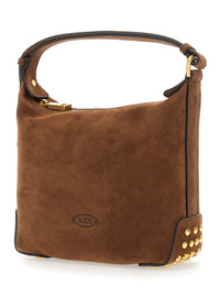 Tod's Women Brown Handbag With Top Handle And Metal Dots In Suede For Women