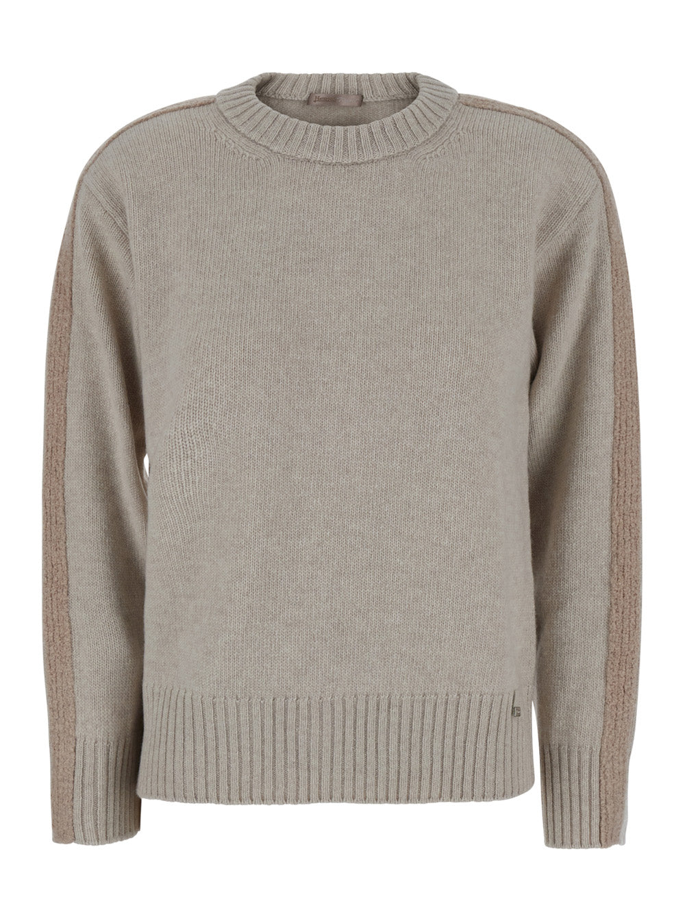 Herno Women Grey Crewneck Sweater With Logo Patch On The Front In Wool For Women