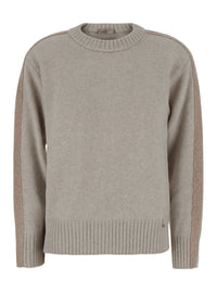 Herno Women Grey Crewneck Sweater With Logo Patch On The Front In Wool For Women