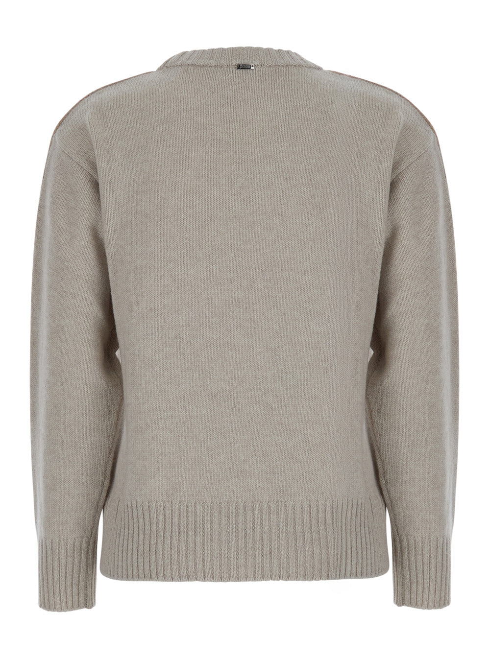 Herno Women Grey Crewneck Sweater With Logo Patch On The Front In Wool For Women