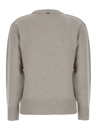 Herno Women Grey Crewneck Sweater With Logo Patch On The Front In Wool For Women