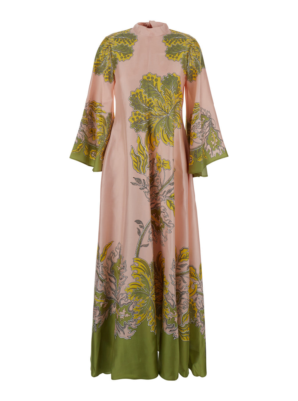 La Doublej Women 'Magnifico' Pink Long Dress With Bow On The Back And All-Over Floral Print In Silk For Women