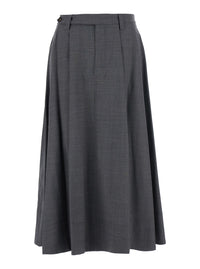 Brunello Cucinelli Women Grey Midi Skirt With Button Closure On The Side And Monil Detail On The Belt Loops In Wool Blend For Women
