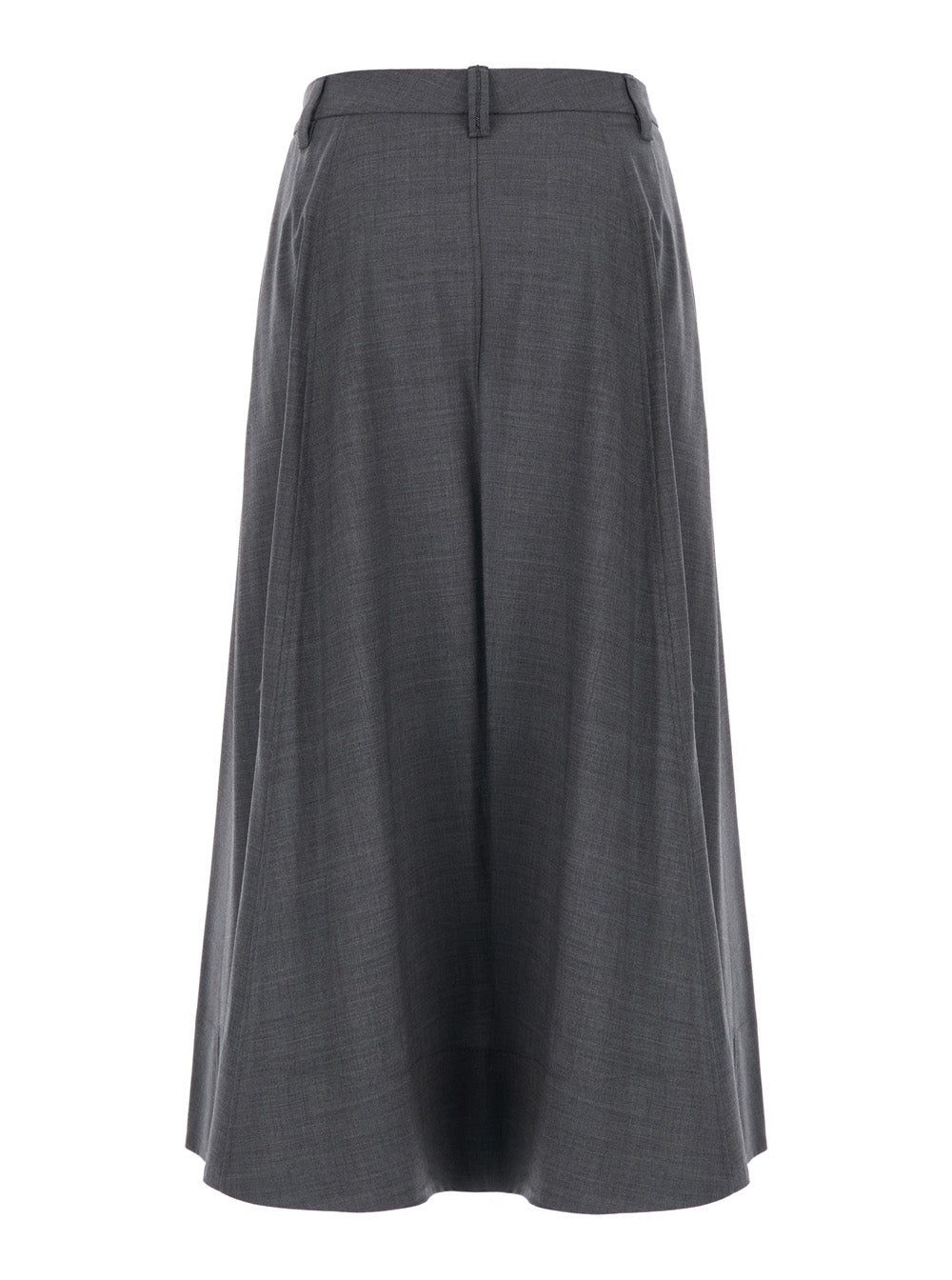 Brunello Cucinelli Women Grey Midi Skirt With Button Closure On The Side And Monil Detail On The Belt Loops In Wool Blend For Women