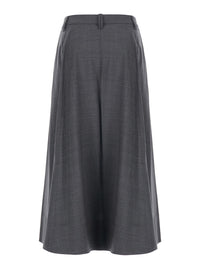 Brunello Cucinelli Women Grey Midi Skirt With Button Closure On The Side And Monil Detail On The Belt Loops In Wool Blend For Women