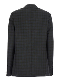 Dries Van Noten Women 'Barrysta' Brown Double-Breasted Jacket With Peak Revers And Check Motif All-Over In Wool For Women