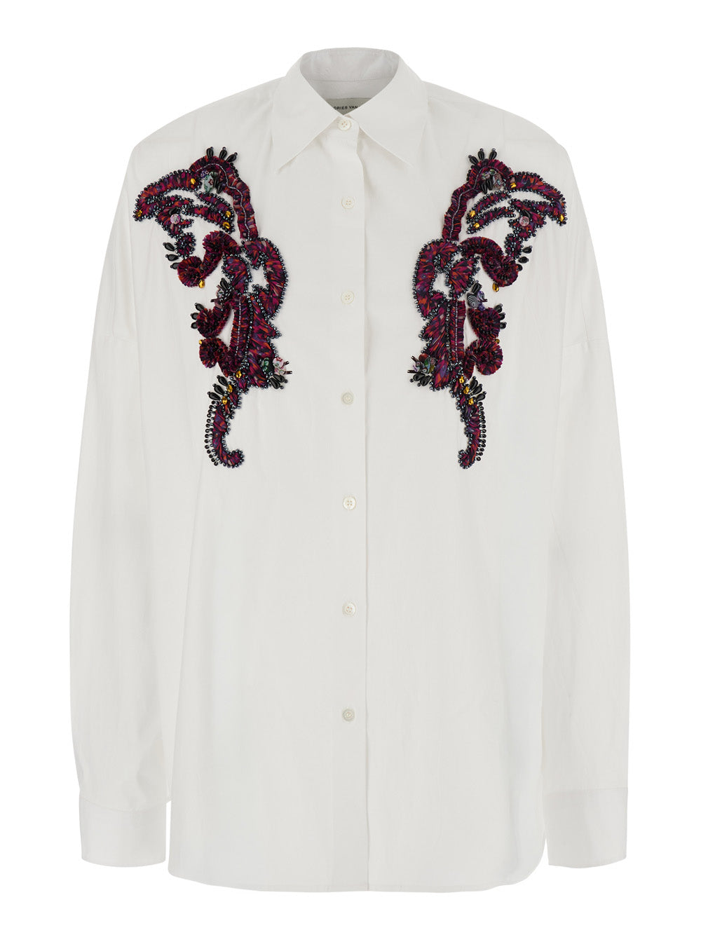 DRIES VAN NOTEN Dries Van Noten Women 'Kasia' White Shirt With Classic Collar And Embroidery On The Front In Cotton For Women