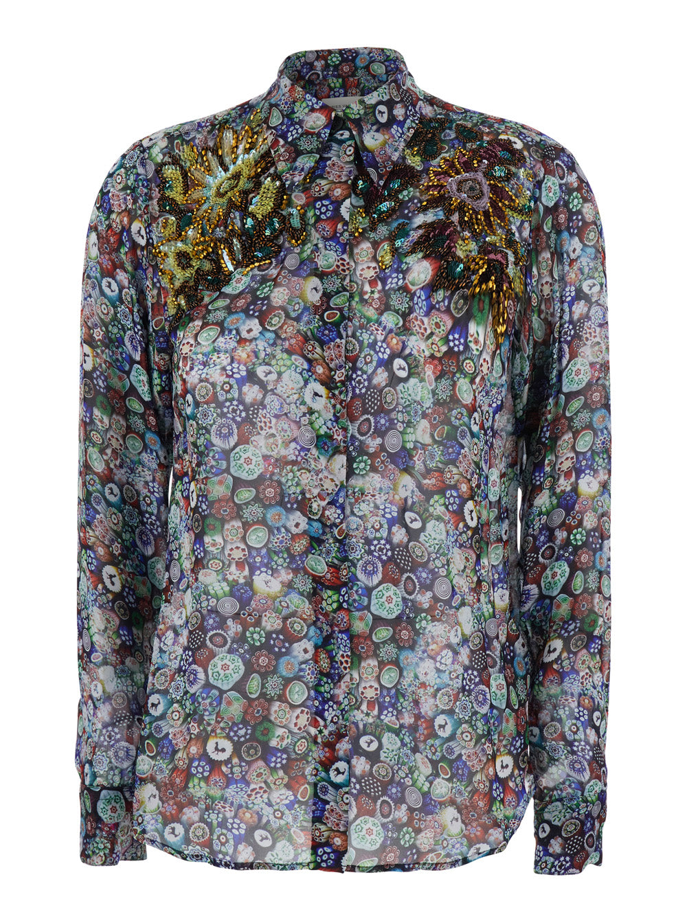 Dries Van Noten Women 'Chowy' Multicolor Shirt With Classic Collar And All-Over Embroidery In Viscose For Women