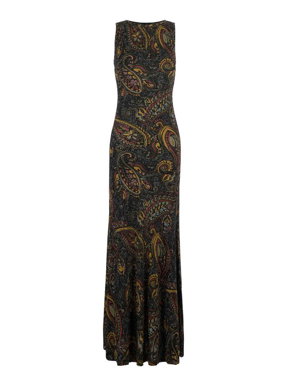 Etro Women Multicolor Long Sleeveless Round Neck Dress With All-Over Embroidery In Tech Fabric For Women