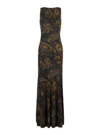 Etro Women Multicolor Long Sleeveless Round Neck Dress With All-Over Embroidery In Tech Fabric For Women