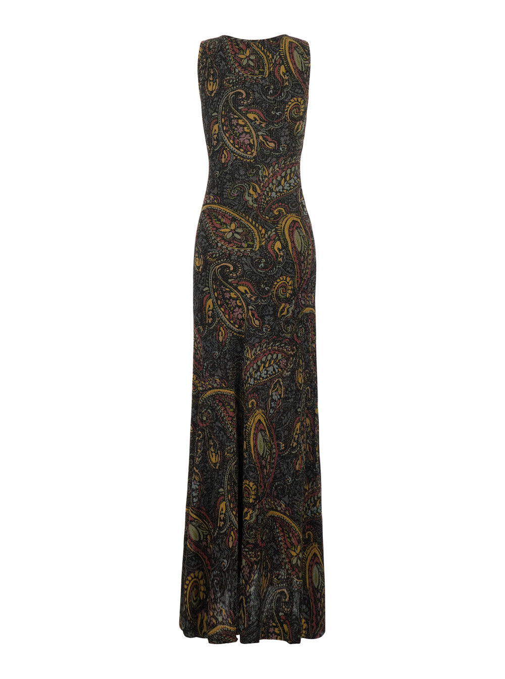 Etro Women Multicolor Long Sleeveless Round Neck Dress With All-Over Embroidery In Tech Fabric For Women