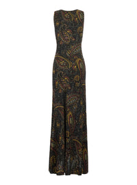 Etro Women Multicolor Long Sleeveless Round Neck Dress With All-Over Embroidery In Tech Fabric For Women