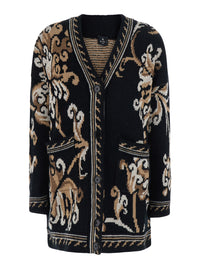 Etro Women Black Cardigan With All-Over Embroidery And V-Neck In Wool For Women