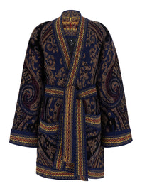 Etro Women Multicolor Cardigan With Belt On The Front And All-Over Geometric Embroidery In Wool Blend For Women
