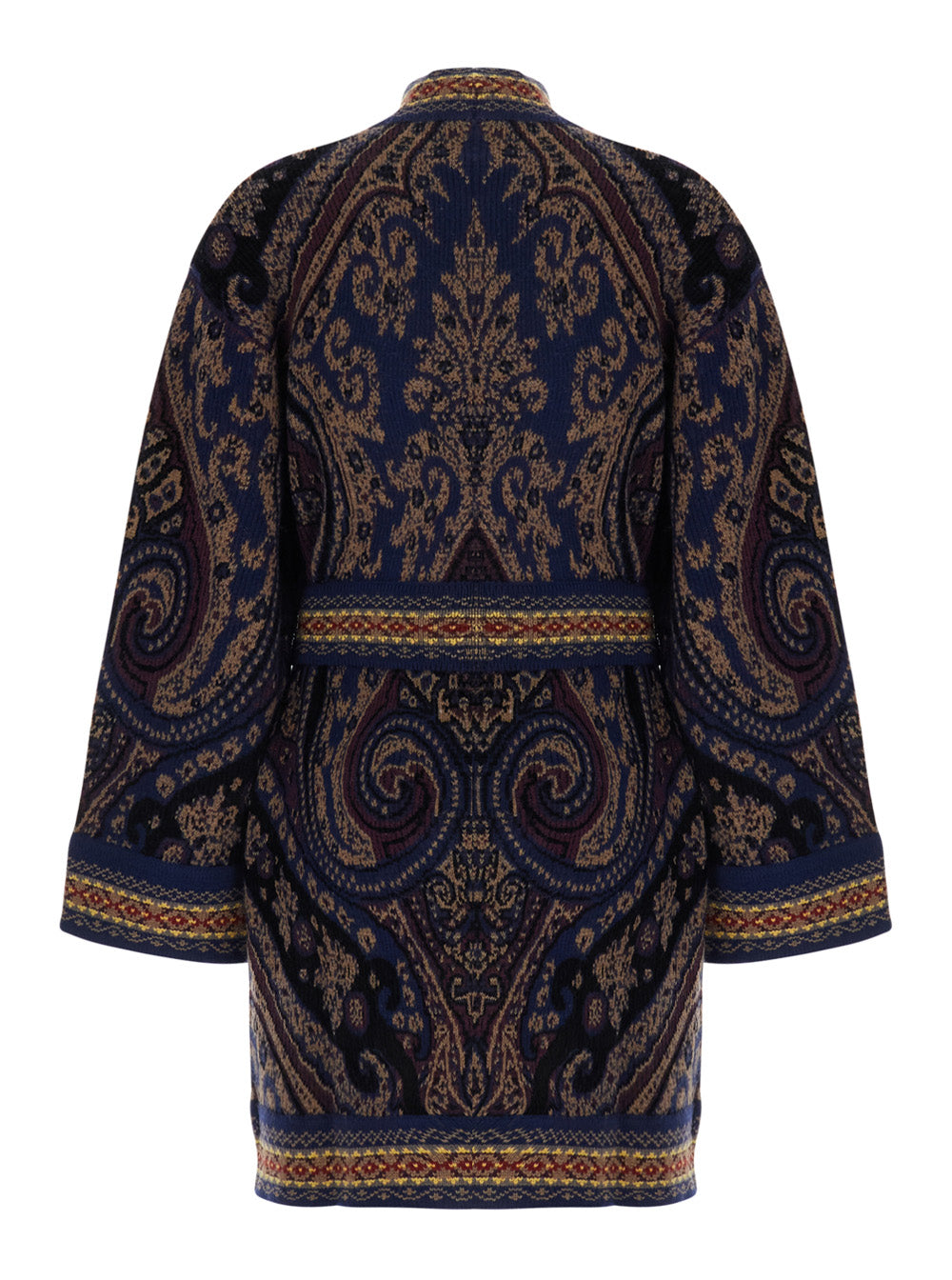 Etro Women Multicolor Cardigan With Belt On The Front And All-Over Geometric Embroidery In Wool Blend For Women