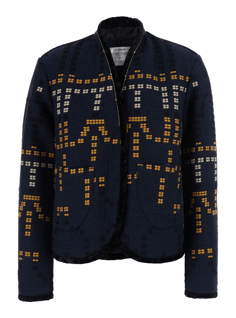 Forte_Forte Women 'Samarcanda' Black Jacket With Geometric Embroidery With Beads In Blend Cotton For Women