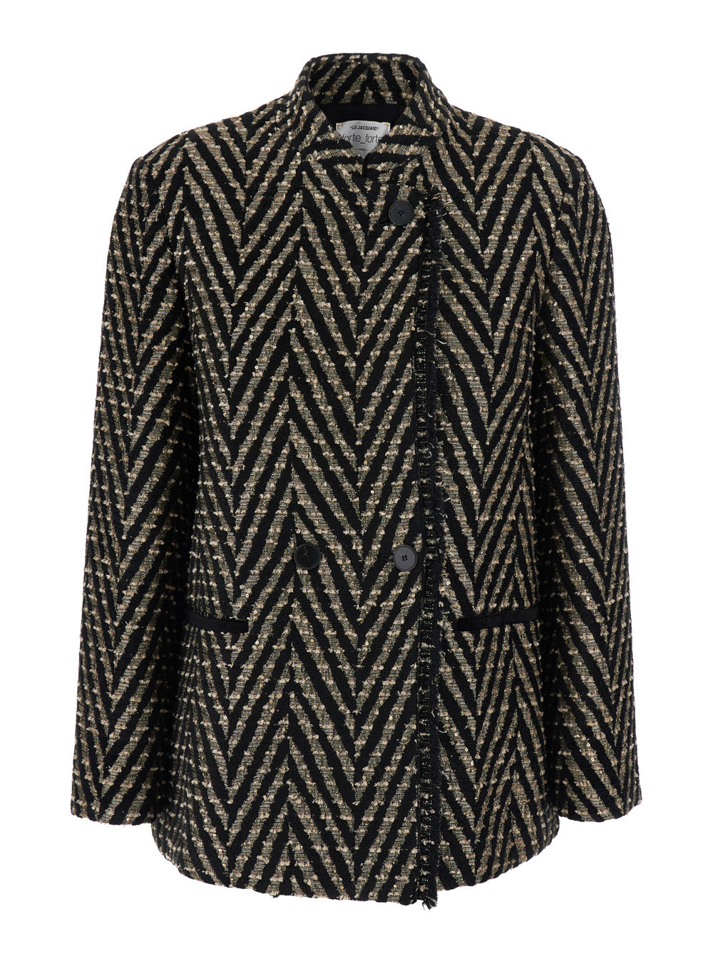 Forte_Forte Women Black Oversized Jacket With Chevron Motif And Micro Sequins In Tech Fabric For Women