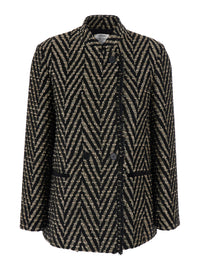 Forte_Forte Women Black Oversized Jacket With Chevron Motif And Micro Sequins In Tech Fabric For Women