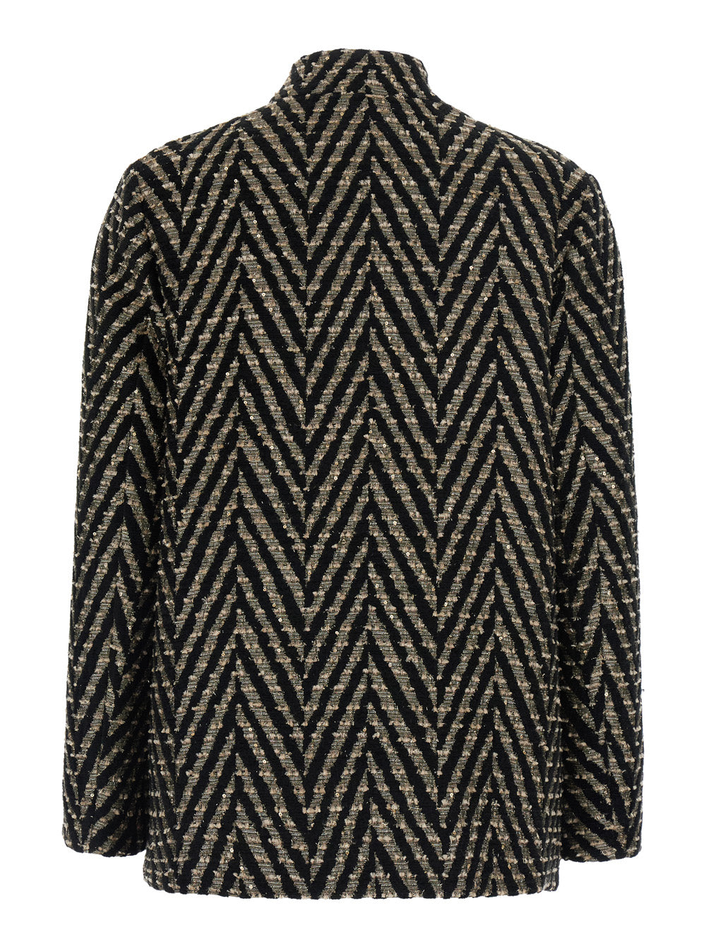 Forte_Forte Women Black Oversized Jacket With Chevron Motif And Micro Sequins In Tech Fabric For Women