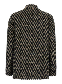 Forte_Forte Women Black Oversized Jacket With Chevron Motif And Micro Sequins In Tech Fabric For Women