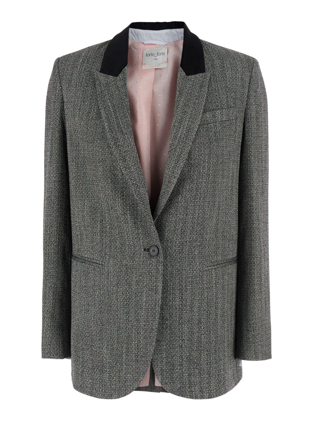 Forte_Forte Women Gray Single-Breasted Jacket With Velvet Collar And Peak Revers In Tech Fabric For Women
