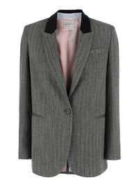 Forte_Forte Women Gray Single-Breasted Jacket With Velvet Collar And Peak Revers In Tech Fabric For Women