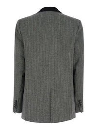 Forte_Forte Women Gray Single-Breasted Jacket With Velvet Collar And Peak Revers In Tech Fabric For Women