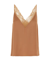 Forte_Forte Women Pink Sleeveless Top With V-Neck And Lace Details In Blend Viscose For Women