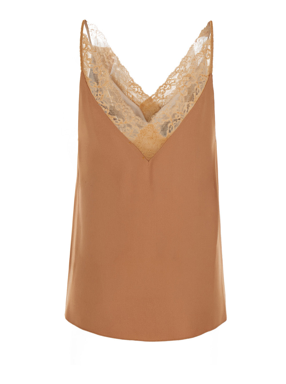 Forte_Forte Women Pink Sleeveless Top With V-Neck And Lace Details In Blend Viscose For Women