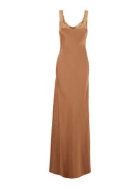 Forte_Forte Women Pink Long Dress With Fixed Straps And Lace Detail On Straps And Neck In Blend Viscose For Women