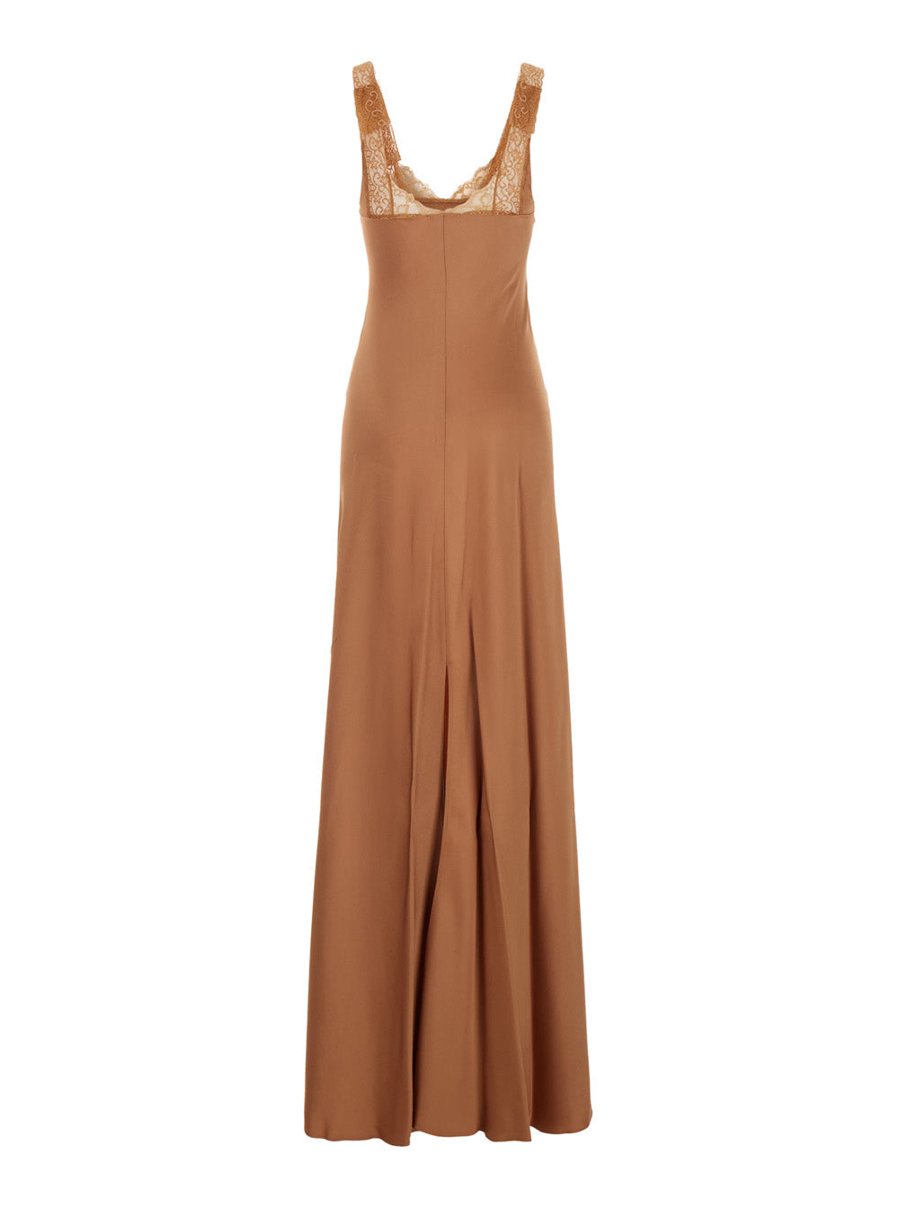 Forte_Forte Women Pink Long Dress With Fixed Straps And Lace Detail On Straps And Neck In Blend Viscose For Women